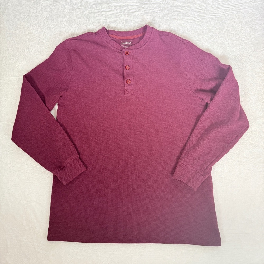 LL Bean Traditional Fit Waffle Henley M Tall Burgundy Mens Gorpcore Rugged Cabin